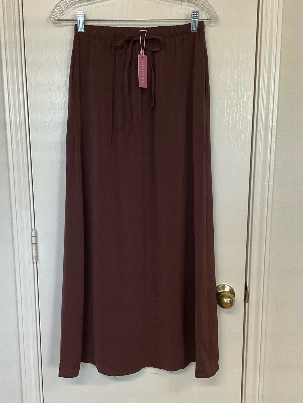 Niloufo Brown Drawstring Maxi Skirt with Soft Flow